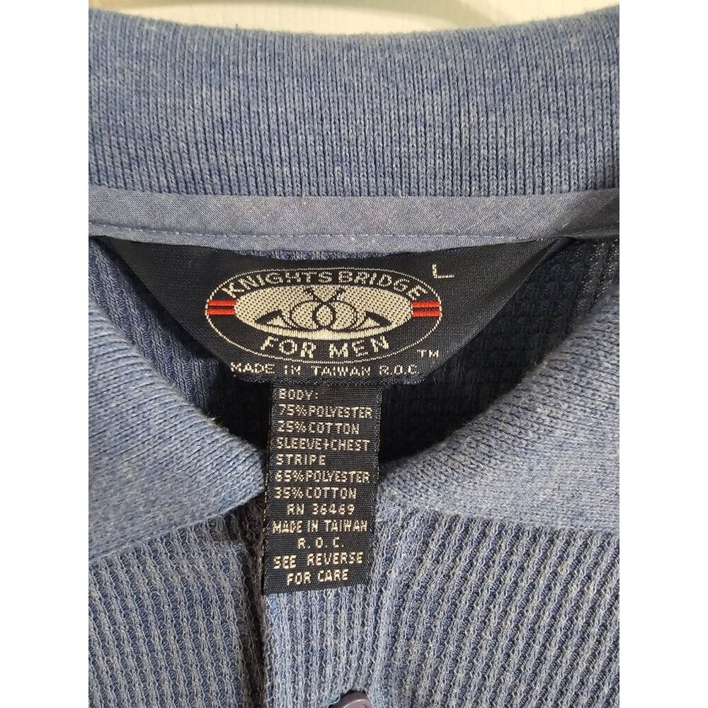 Vintage Knightsbridge Mens Large Blue Striped Polo Shirt Preppy Retro Classic 80 - Picture 4 of 6